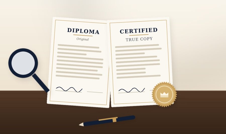 certified true copies hamilton Original diploma beside a certified true copy with a notary seal
