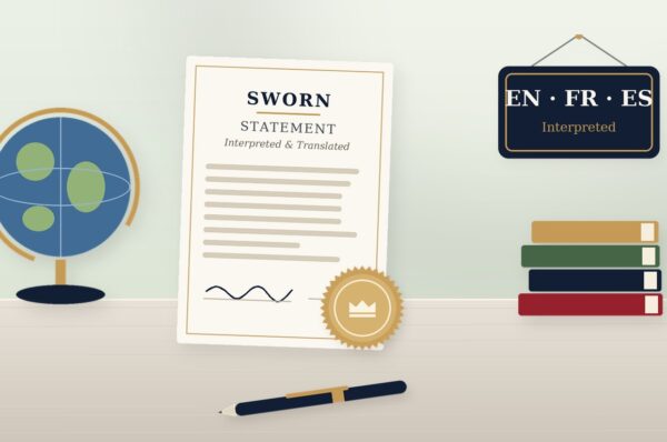 interpreters translated documents commissioning Sworn statement for interpreted and translated documents with a globe and books