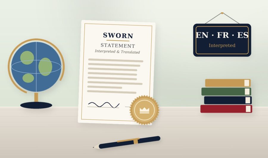 interpreters translated documents commissioning Sworn statement for interpreted and translated documents with a globe and books