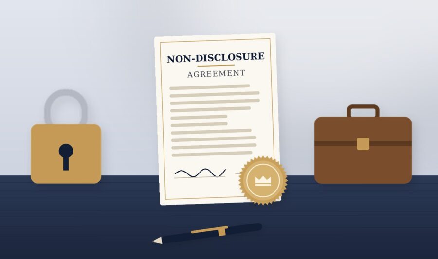 Non-disclosure agreement with a padlock and briefcase
