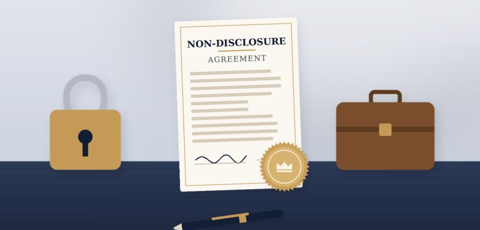 Non-disclosure agreement with a padlock and briefcase