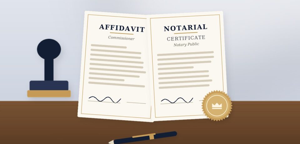 Affidavit and notarial certificate side by side with a notary stamp