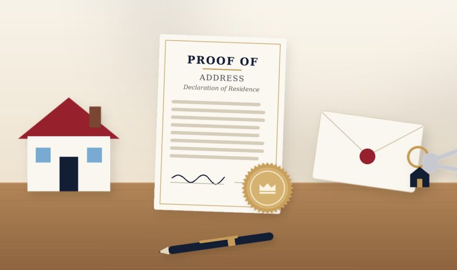 Proof of address declaration with a house, envelope and keys