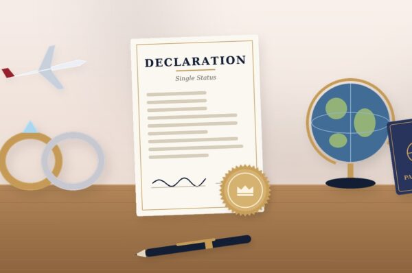 single status declaration marriage abroad Declaration of single status with wedding rings, globe and passport